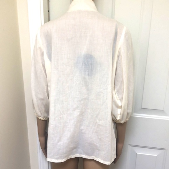 VTG 70s Carefree Fashions Cream Blouse Puff Sleeves Lace Boho Prairie Western - Picture 4 of 9